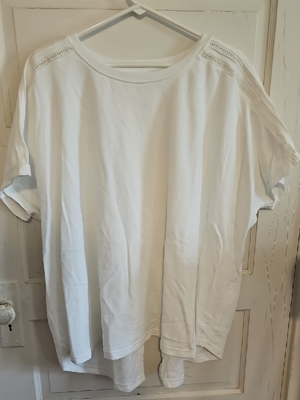 Livi Active White Short Sleeve Sweatshirt with Eyelet Shoulder Detail - Picture 1 of 2